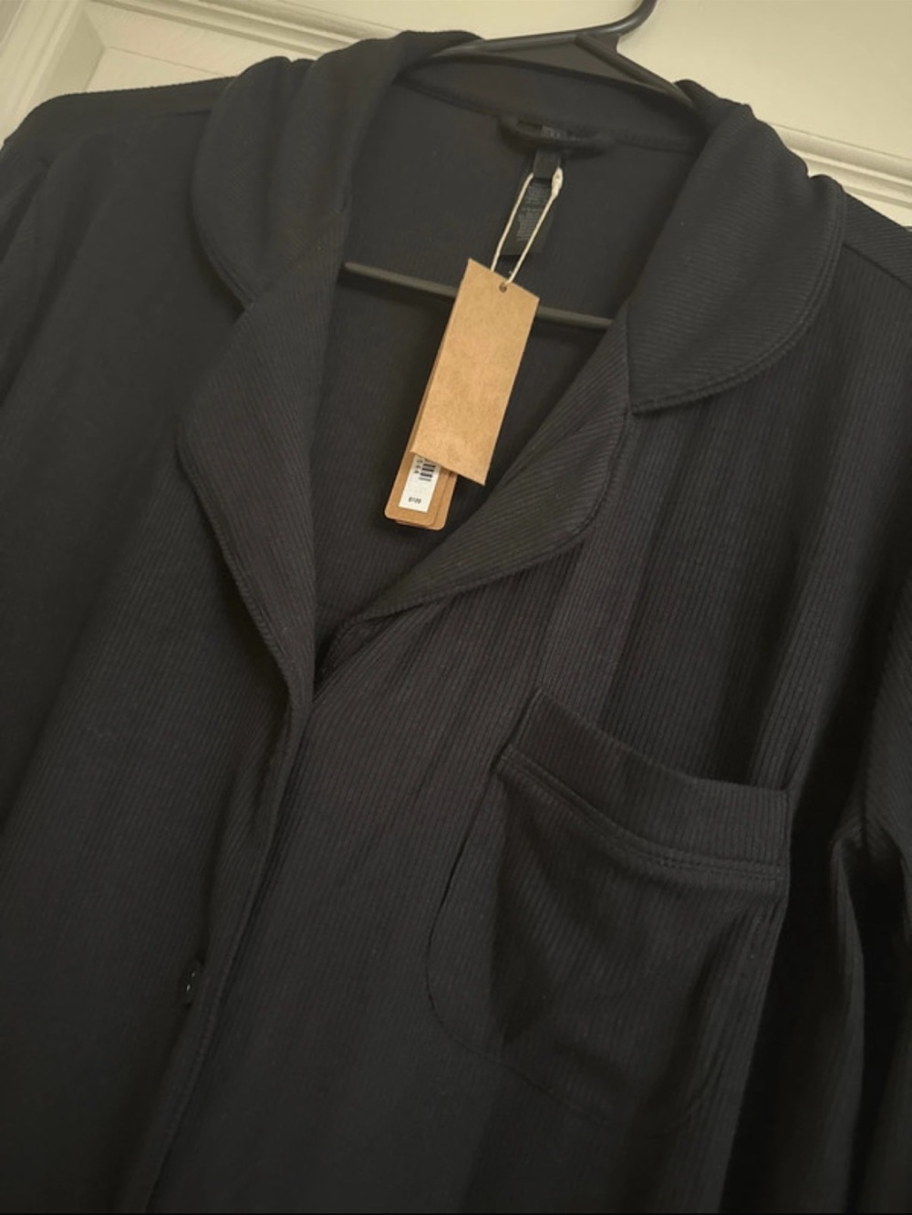 SKIMS Black Button-Down Long Sleeve Lounge Shirt with Pants Set - Picture 3 of 6